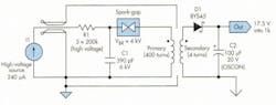 1. The venerable spark-gap is employed in this test circuit to create a robust, low-power relaxation oscillator at low cost. 1. The venerable spark-gap is employed in this test circuit to create a robust, low-power relaxation oscillator at low cost.