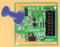 At 2 by 2 mm, Linear's LTC2450 is probably the smallest ADC announced in 2007. It's not a screamer, either. You can turn it down to one sample per second. But if that's what your design needs, it's the best. At 2 by 2 mm, Linear's LTC2450 is probably the smallest ADC announced in 2007. It's not a screamer, either. You can turn it down to one sample per second. But if that's what your design needs, it's the best.