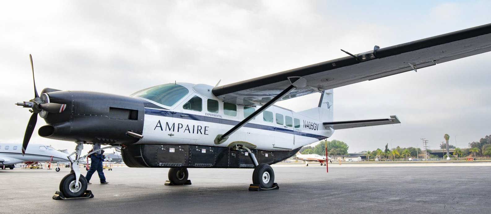 4. The Eco Caravan, equipped with Ampaire's AMP-H570 plug-in hybrid-electric powertrain, is now flying and available for pre-order. The nine-seater aircraft is powered by both a combustion engine and an electric propulsion system with energy supplied by a battery pack located in the cargo pod.