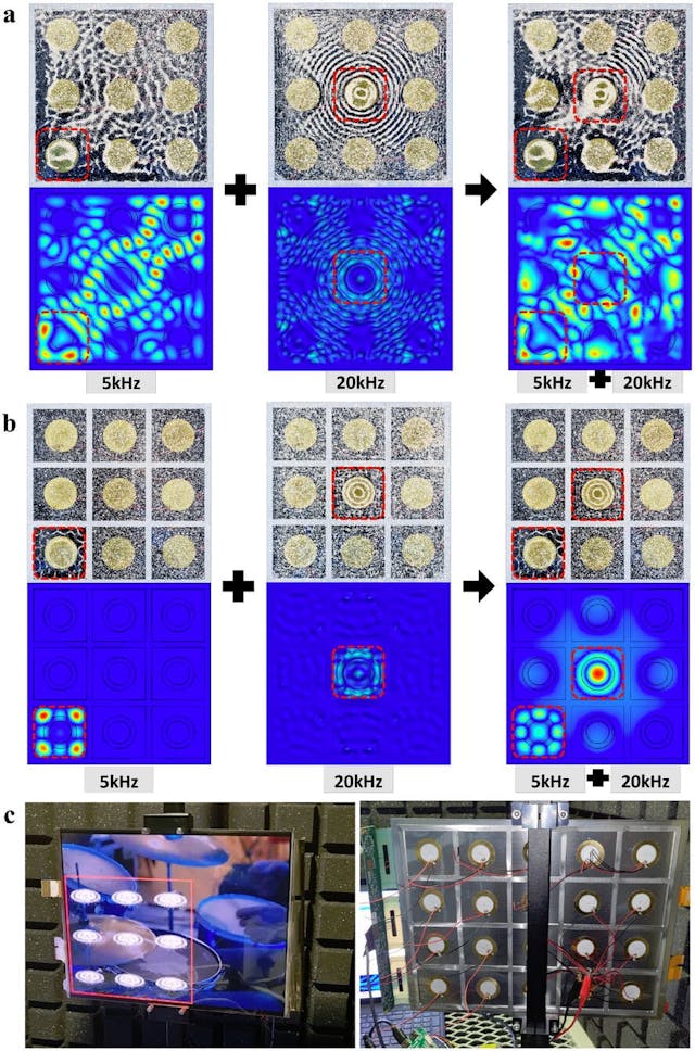 Chladni patterns and FEM results show the vibrations on a piezoelectric speaker's array of exciters Chladni 模式和 FEM 結(jié)果顯示了壓電揚聲器的激勵器陣列上的振動