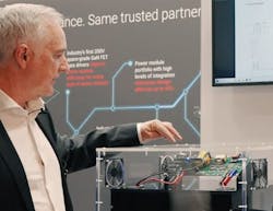 TI's Harald Parzhuber demos a 600-W solar-panel microinverter employing a cycloconverter topology TI's Harald Parzhuber demos a 600-W solar-panel microinverter employing a cycloconverter topology