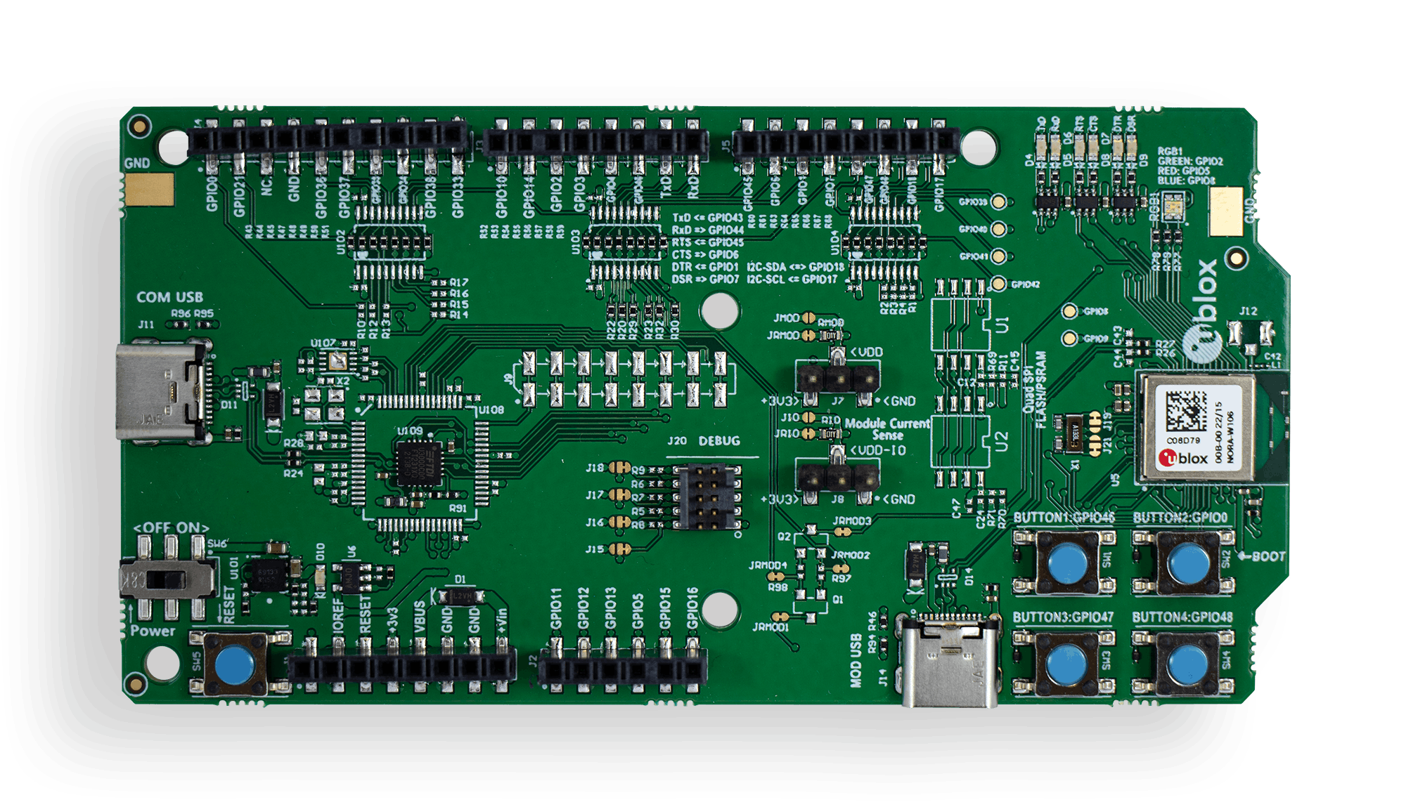 u-blox Wi-Fi/Bluetooth evaluation board designed for embedded and AI-based IoT applications
