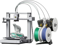 Bambu Lab A1 Mini 3D Printer (left) can be augmented with multicolor support (right) Bambu Lab A1 Mini 3D Printer (left) can be augmented with multicolor support (right)