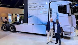 Rutgers CAIT Director Ali Maher (at left) joins PSEG's Jeffrey Stokes to discuss hydrogen technologies Rutgers CAIT Director Ali Maher (at left) joins PSEG's Jeffrey Stokes to discuss hydrogen technologies