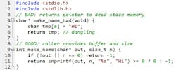Returning a pointer/reference to a local variable is not good Returning a pointer/reference to a local variable is not good