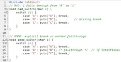 Missing break in switch → accidental fallthrough, not nice Missing break in switch → accidental fallthrough, not nice