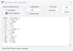 Adding a .MODEL directive directly to a schematic. Adding a .MODEL directive directly to a schematic.