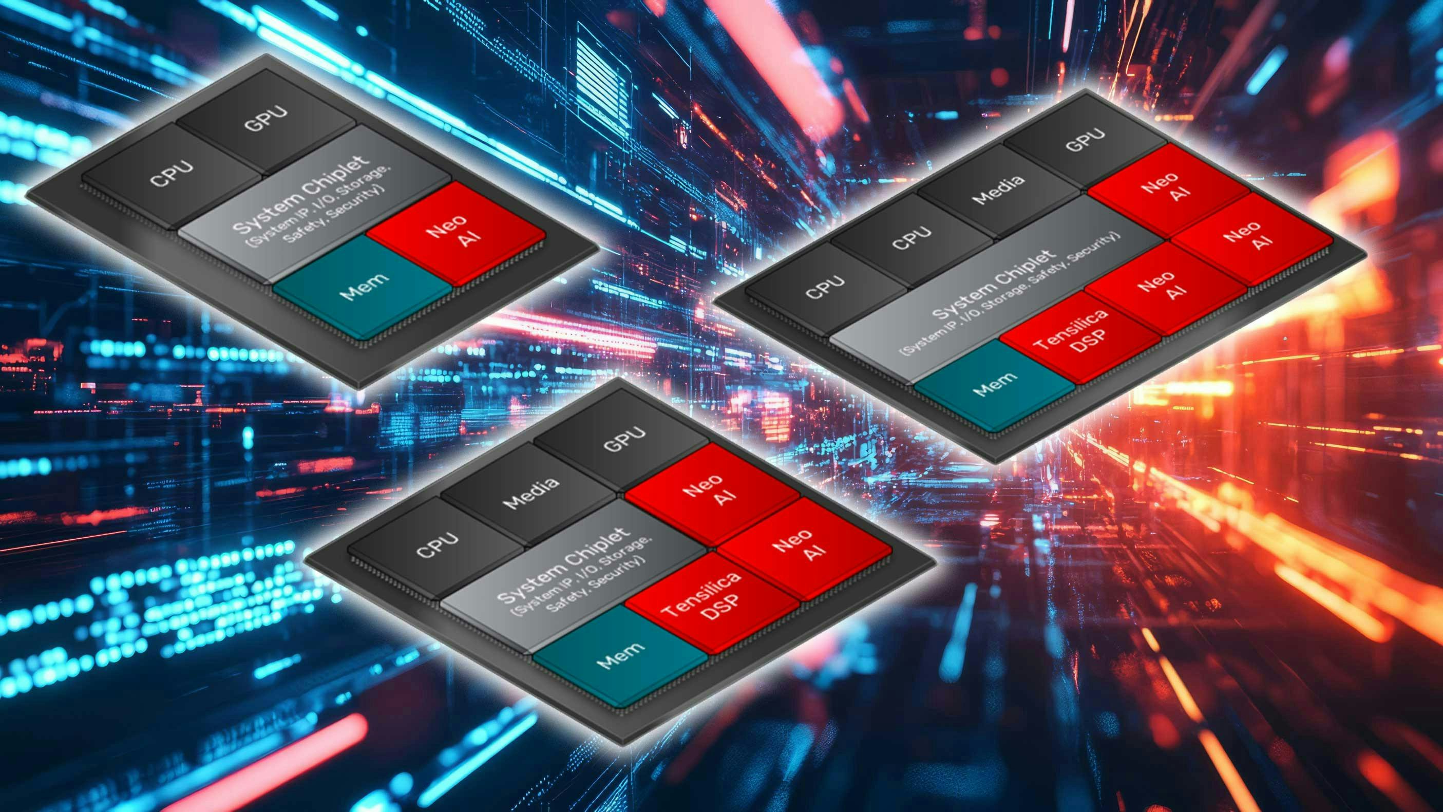 Shown are low-end, mid-range, and high-end chiplet systems (representative architectural diagrams, not drawn to scale).