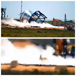 1. SpaceX’s Zeus robot inspecting Starship SN7 immediately after its “rapid unscheduled disassembly,” emerging from the failure’s ensuing nitrogen cloud that could asphyxiate personnel. 1. SpaceX’s Zeus robot inspecting Starship SN7 immediately after its “rapid unscheduled disassembly,” emerging from the failure’s ensuing nitrogen cloud that could asphyxiate personnel.