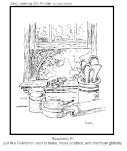 Hand-drawn by me. One of my first Engineering on Friday cartoons. The day the Raspberry Pi first launched. Hand-drawn by me. One of my first Engineering on Friday cartoons. The day the Raspberry Pi first launched.