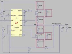 Buck converter with the circuit parasitics highlighted in red Buck converter with the circuit parasitics highlighted in red