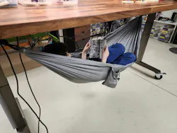 The under-the-desk hammock is pretty cool, I have to admit. The under-the-desk hammock is pretty cool, I have to admit.