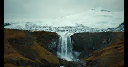 A glacial tongue behind a waterfall. A glacial tongue behind a waterfall.
