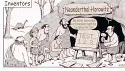 A cartoon titled “Inventors” shows a cave-like Venture Capitalist office labeled “Neanderthal-Horowitz.” A group of prehistoric people gathers around a sign that has “TEST 1.2,” carved in a stone tablet in a dot matrix printer style while one bearded figure says, “We think the rental cart market might be lucrative for this.” A cartoon titled “Inventors” shows a cave-like Venture Capitalist office labeled “Neanderthal-Horowitz.” A group of prehistoric people gathers around a sign that has “TEST 1.2,” carved in a stone tablet in a dot matrix printer style while one bearded figure says, “We think the rental cart market might be lucrative for this.”