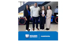 Harwin's Anthony Bruggeman presents Mouser's Kristina Cole, Joanna Kruse, and Krystal Jackson with the Americas Distributor of the Year Award Harwin's Anthony Bruggeman presents Mouser's Kristina Cole, Joanna Kruse, and Krystal Jackson with the Americas Distributor of the Year Award