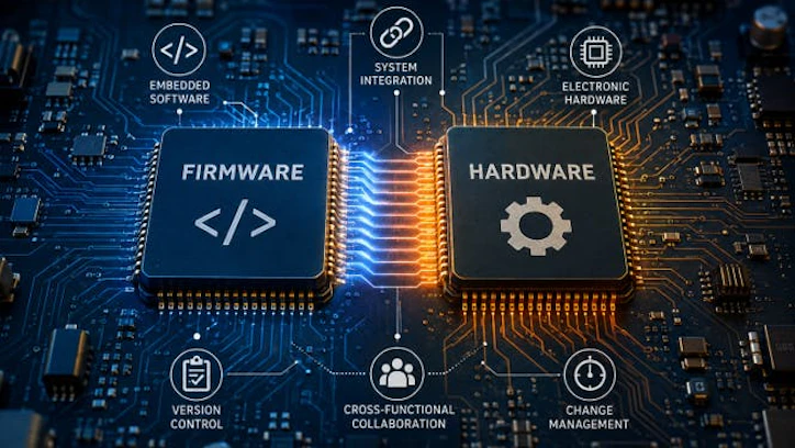 Firmware and hardware are tightly interdependent, but their development is often done in separate workflows, increasing the risk of misalignment and redesign.
