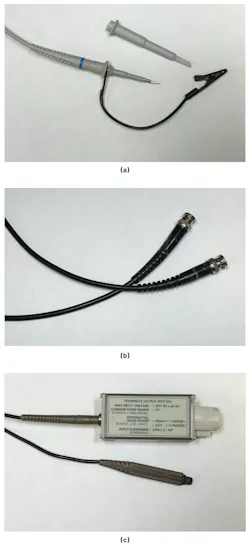 (a) General probe; (b) BNC cable; (c) differential probe (a) General probe; (b) BNC cable; (c) differential probe