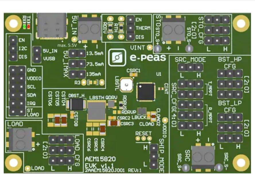 Now at Mouser: e-peas EVK15820 Evaluation Kit