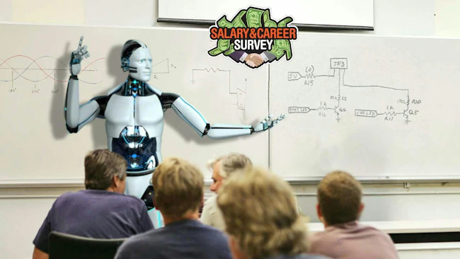 Robot pointing to logic diagram