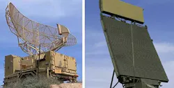 Mechanically scanned radar antenna (left) and dynamically steerable phased-array design (right)