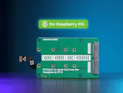 The PCIe3.0 Switch to Dual M.2 HAT brings NVMe storage at full PCIe 3.0 bandwidth.