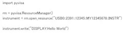 Snippet of Python script for setting up and sending an ASCII string