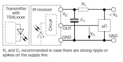 Electrical interface between TSOP15300 and associated microcontroller