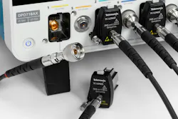 Close-up of the DPO718AX front-panel inputs