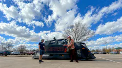 Dr. Reed Timmer (left) being interviewed by me (right). The Dominator 3 behind us.